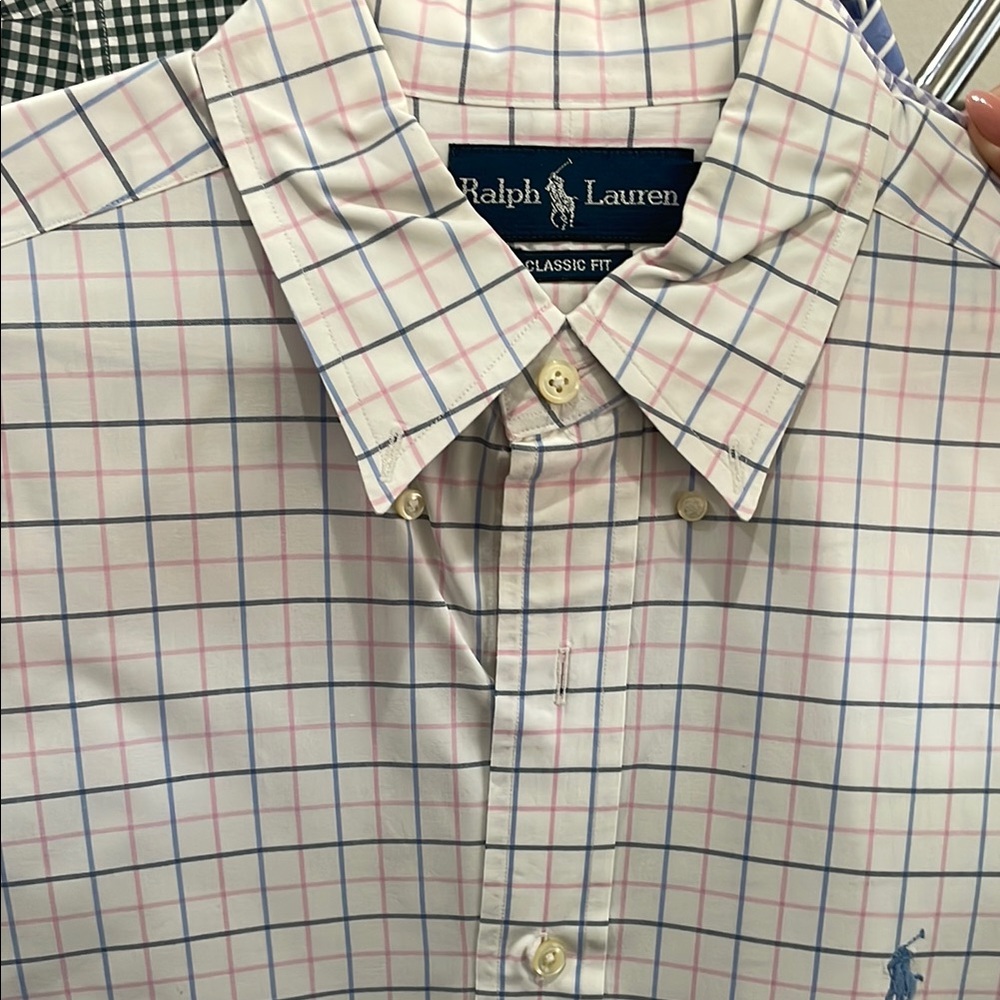 Ralph Lauren Men's Pink and Blue Plaid Shirt